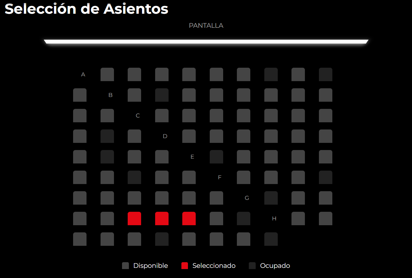 Pantalla de selección de asientos