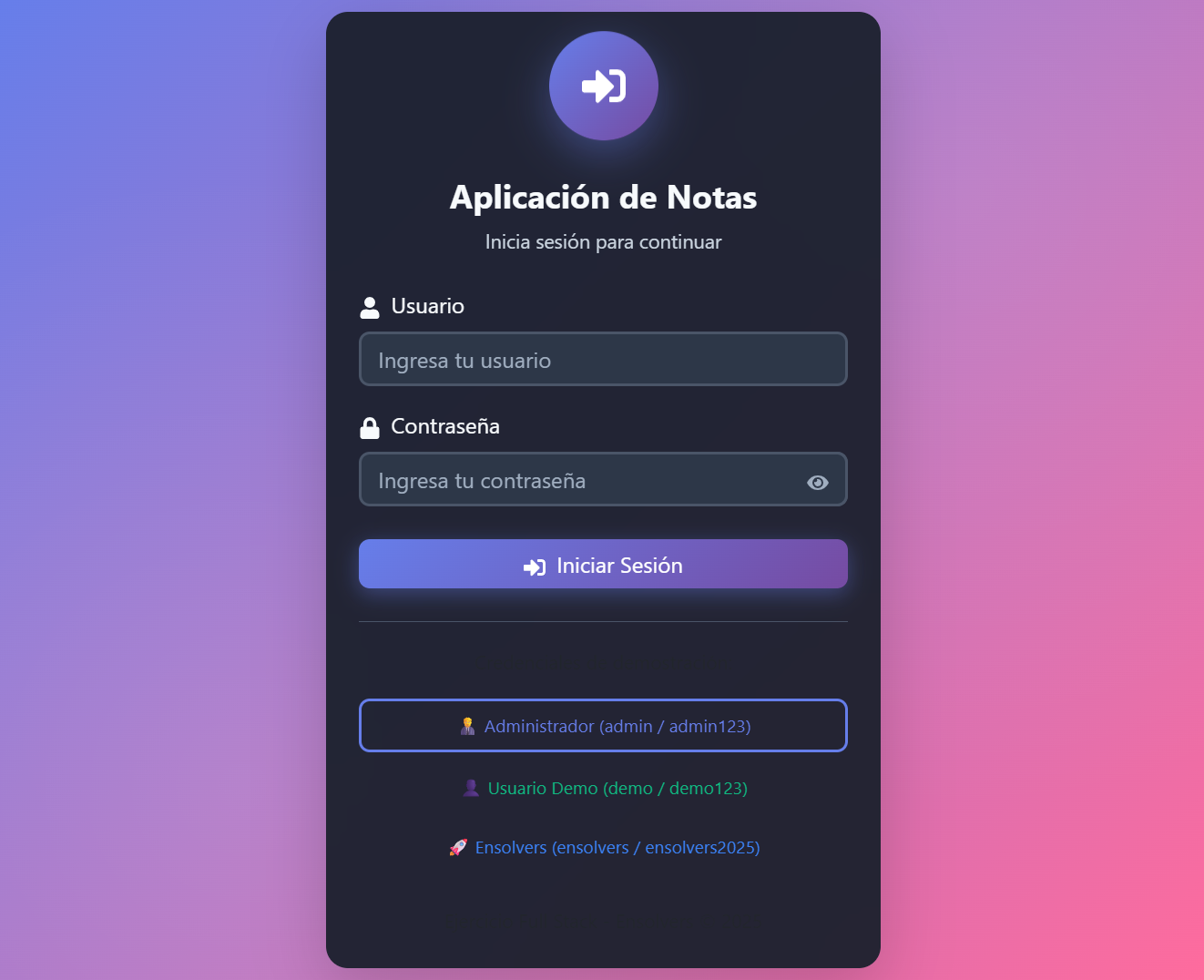 Pantalla de inicio de sesión